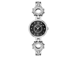 Relógio de Pulso Feminino com Pulseira de Liga e Strass Relógio Analógico de Quartzo (prata Preto)
