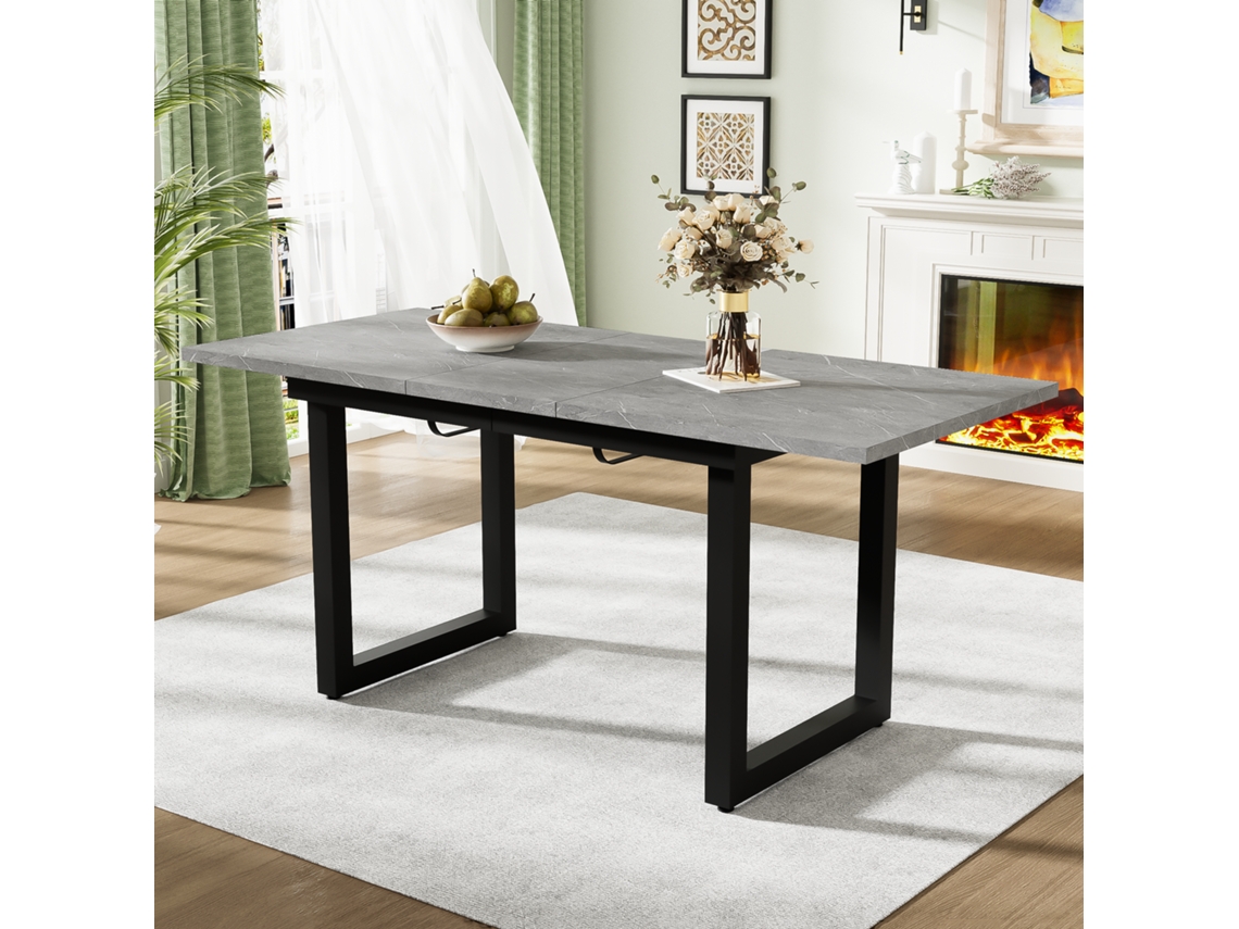 Mesa Extensível Concreto+preto 140/180x80x75cm, Industrial. Cs