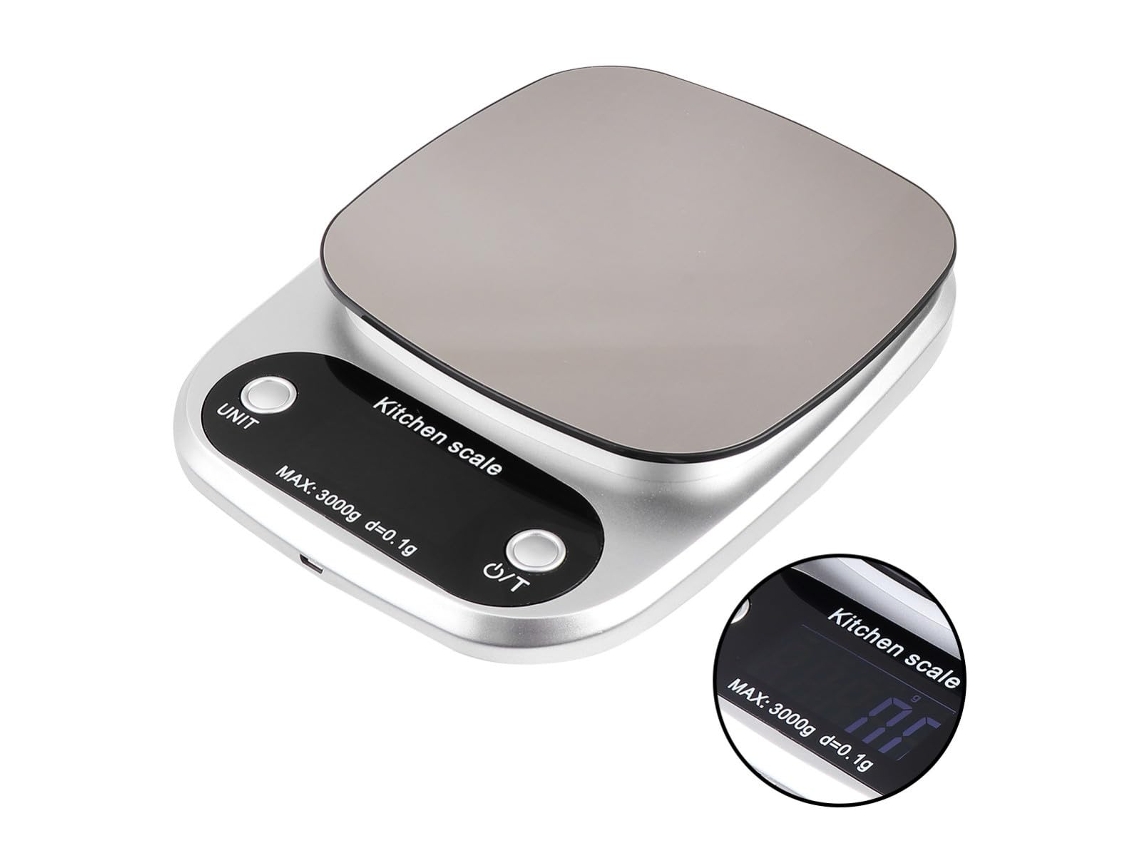 Balança De Cozinha Digital Com Sensores Alta Precisão, Recarregável, Em Aço Inoxidável, Capacidade De 3kg E Precisão 0