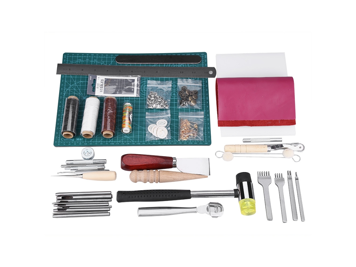 Kit de costura manual em couro "faça você mesmo" (42 peças, com ferramentas de perfuração para costura manual)