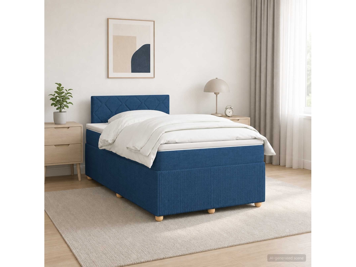 Vidaxl Cama Box Spring Com Colchão Azul 120 X 200 Cm Tecido