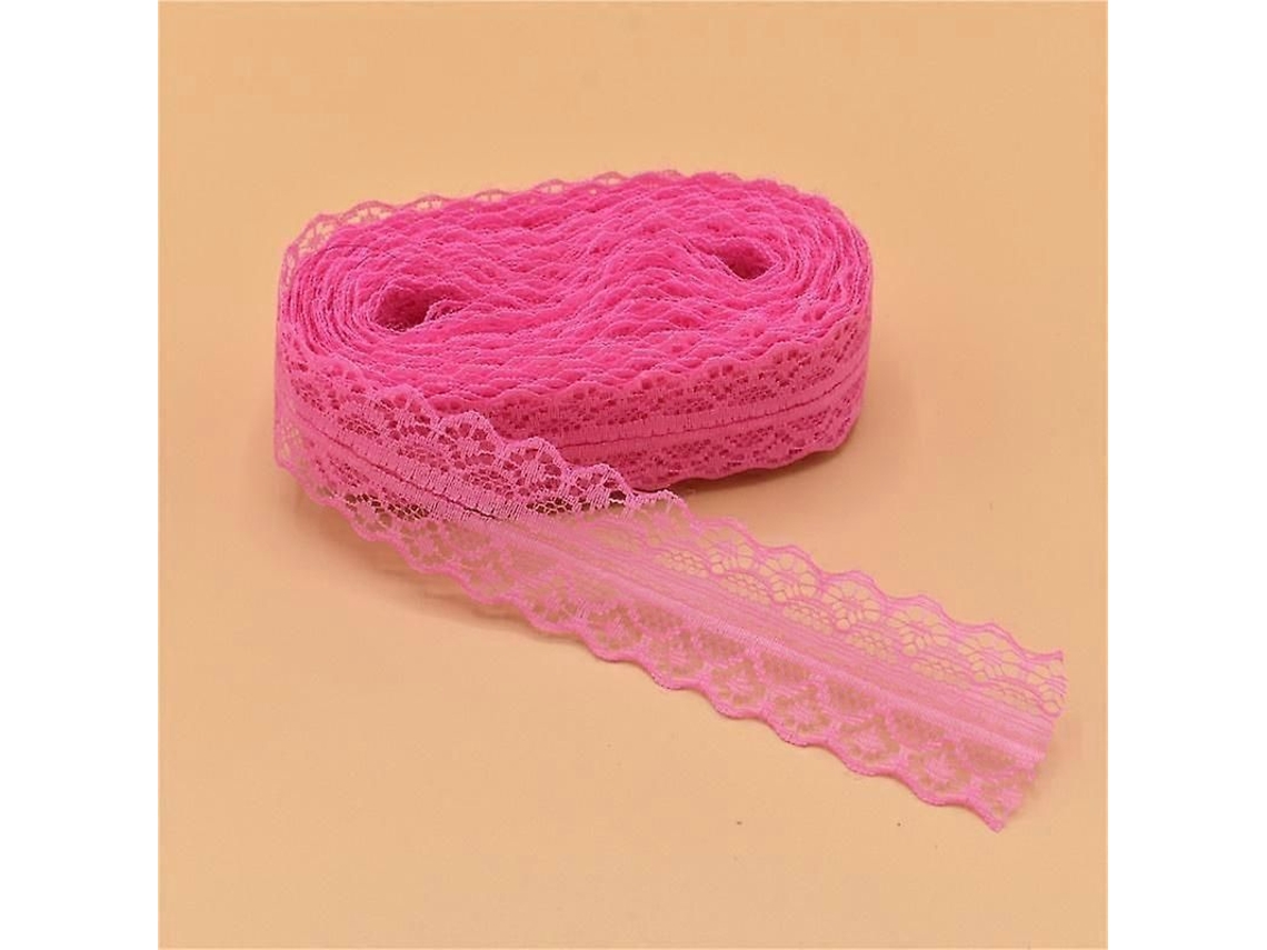 Fita de 10 jardas com tecido de rede bordado para costura e decoração DIY, ideal para casamentos, nascimentos e Halloween, na cor rosa.