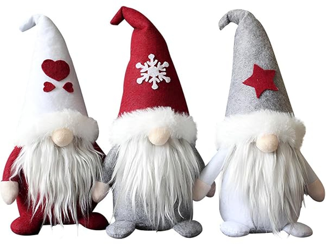 Conjunto de 3 Figuras Anões Natal, Peluches Bonecos do Pai Decoração para uma Casa e Festas, Ergonômico, Uso Diário STELASPLEN