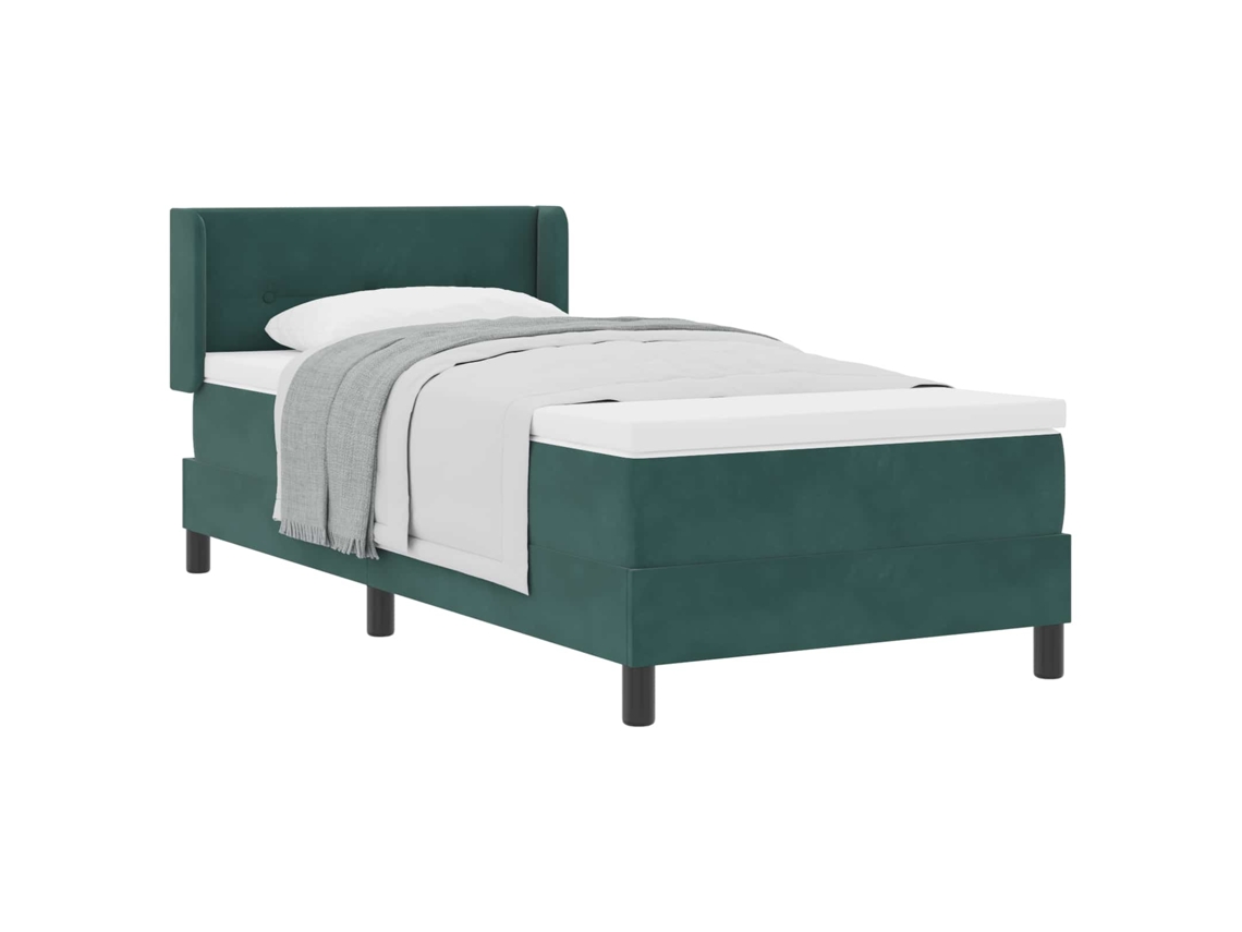 Cama De Solteiro | Camas Para Quarto | Cama Box Com Colchão Verde Escuro 200 X 100 Cm Poliéster