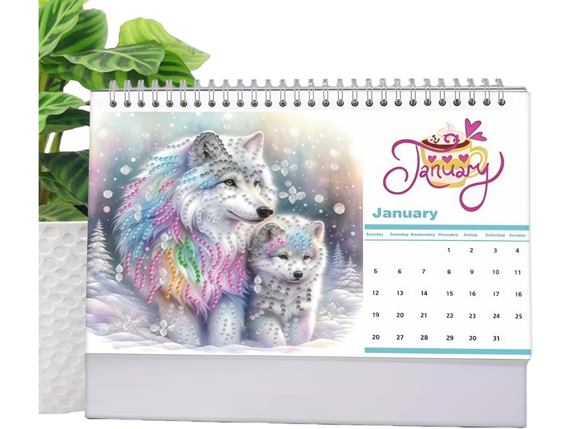 Calendário De Mesa 2026, Pintura Artística Com Pedras Preciosas,
