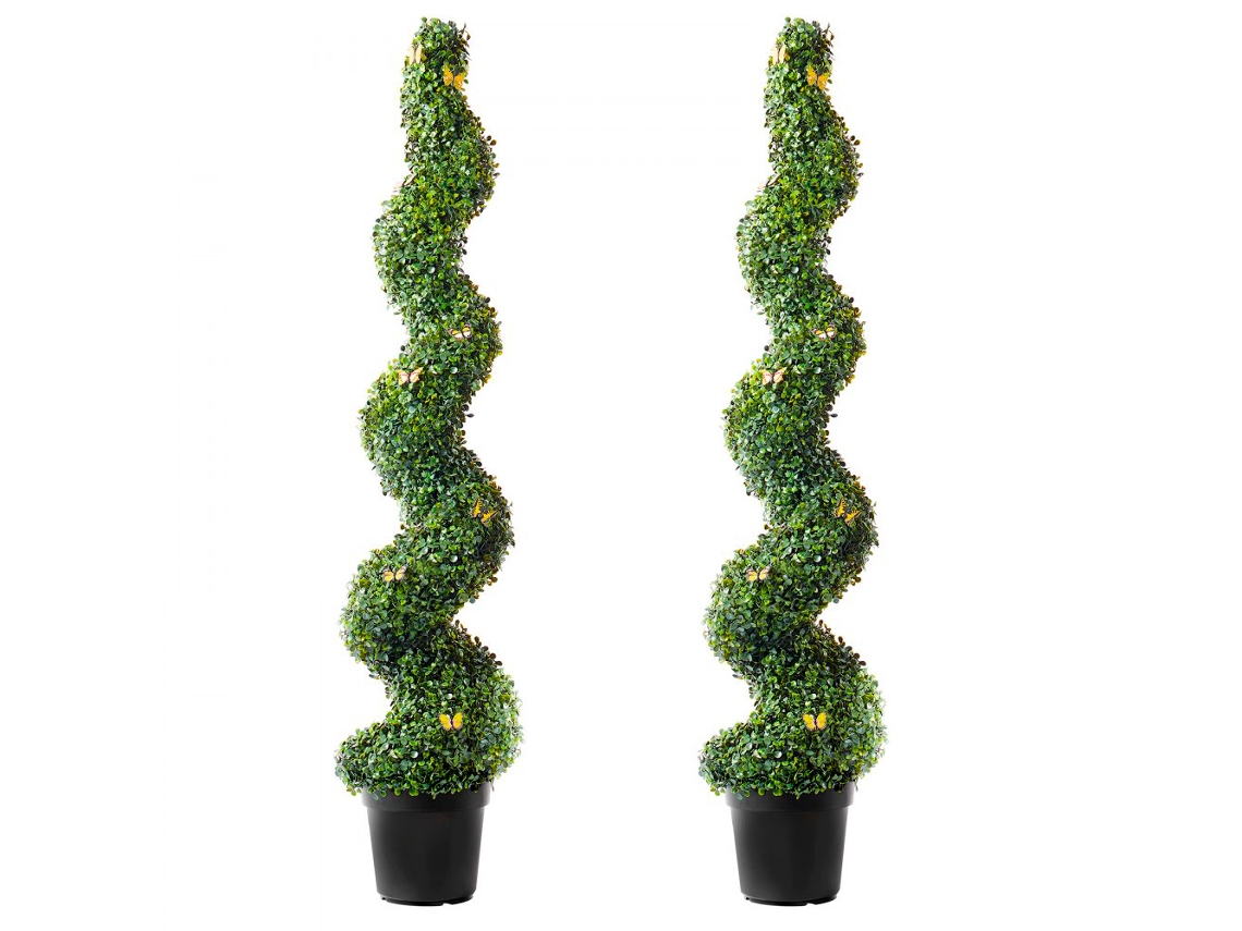 Conjunto De Árvores E Topiárias Artificiais Espiraladas De Buxo 152cm Tekmaquinas
