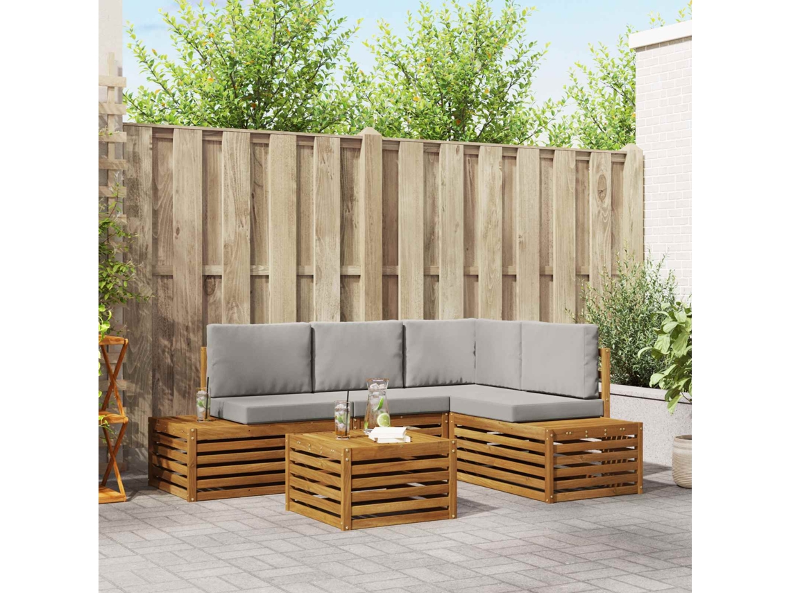 Vidaxl Conjunto De Sofás Para Exterior Cinza Natural E Claro