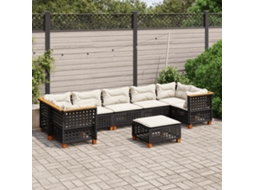 Vidaxl 8 Pcs Conjunto Sofás De Jardim Com Almofadões Vime Pe Preto