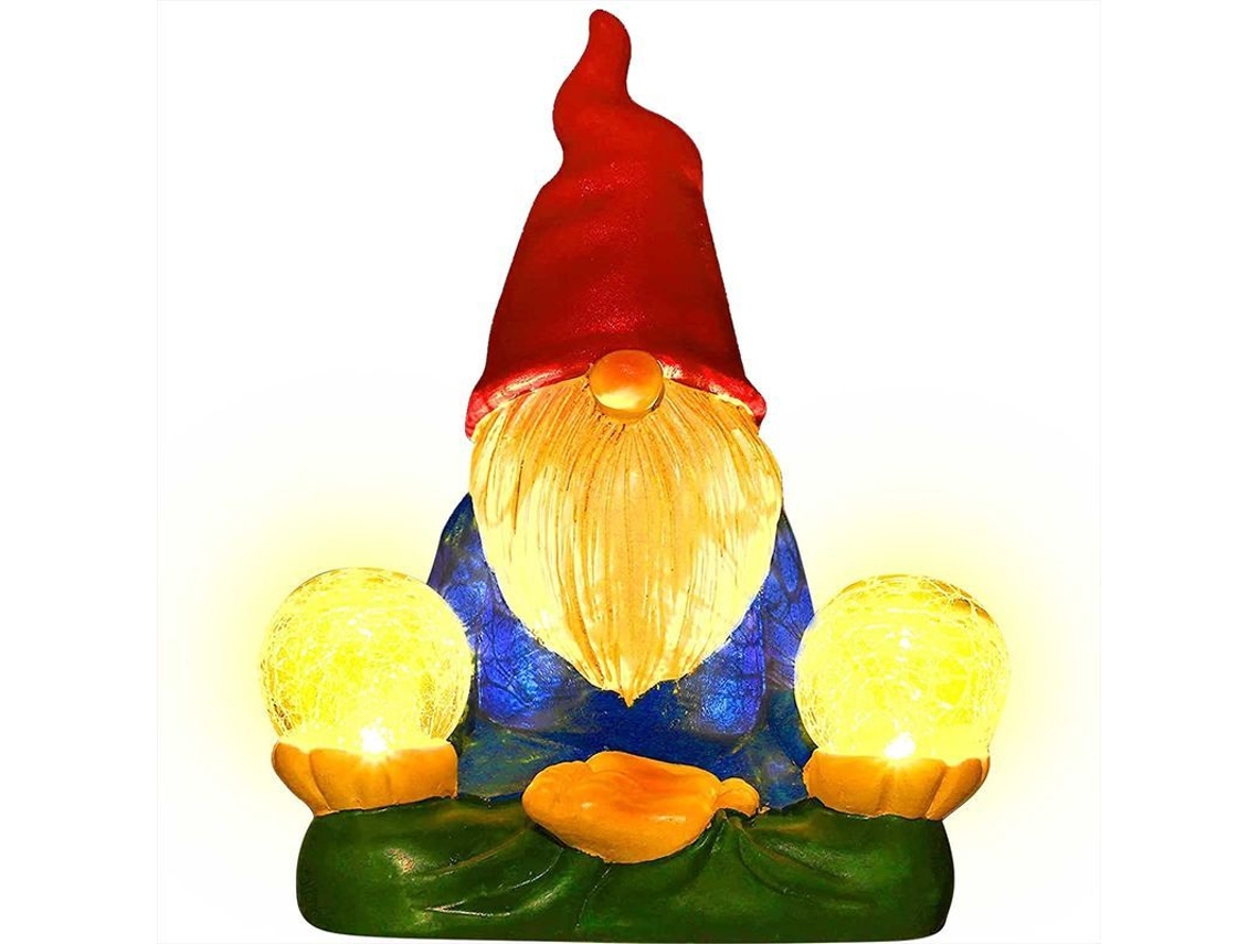 Estátua de gnomo solar decorativa para jardim, com luz, engraçada | S/MARCA