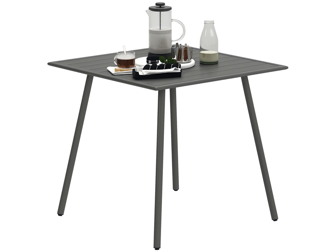 Mesa de Jantar de Jardim para 6 Pessoas com Tampo Ripado, Ideal para Jardim, Pátio e Terraço, 80 X 80 X 74 Cm, Cinza. CHEZMOI
