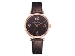 Relógio de Pulso Feminino Estilo Casual com Pulseiro Pu Ajustável e Movimento de Quartzo Marrom