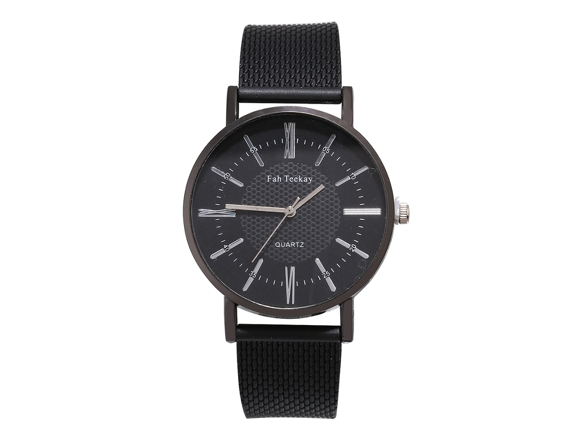Relógio de Pulso Masculino de Quartzo com Pulseira de Malha e Mostrador Redondo Casual Preto