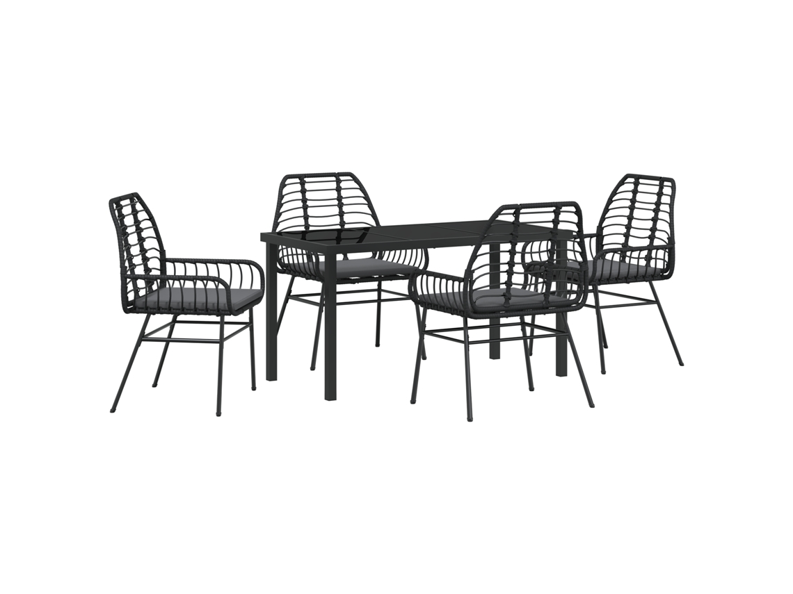 Conjunto 5 Conjunto De Jantar Para Jardim Vidaxl Preto Vime Pe (140 X 80 X 73 Cm)