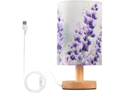 Abajur De Cabeceira Mnsruu Com Flor Roxa Lavanda, Abajur De Mesa, Luminária De Cabeceira Com Cúpula Tecido, Luminária