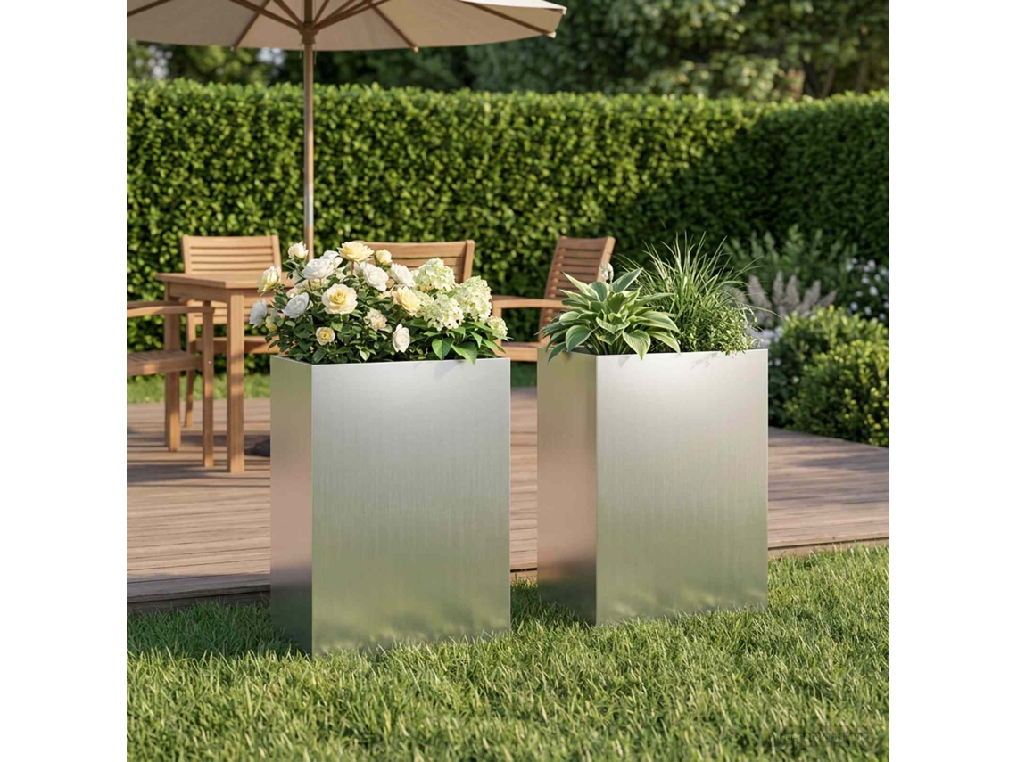 Vidaxl Vaso De Jardim 2 Unid. Prateado 50 X 30 X 75 Cm Aço Galvanizado