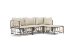 Conjunto 4 lounge de jardim c/ almofadões VIDAXL vime PE antracite