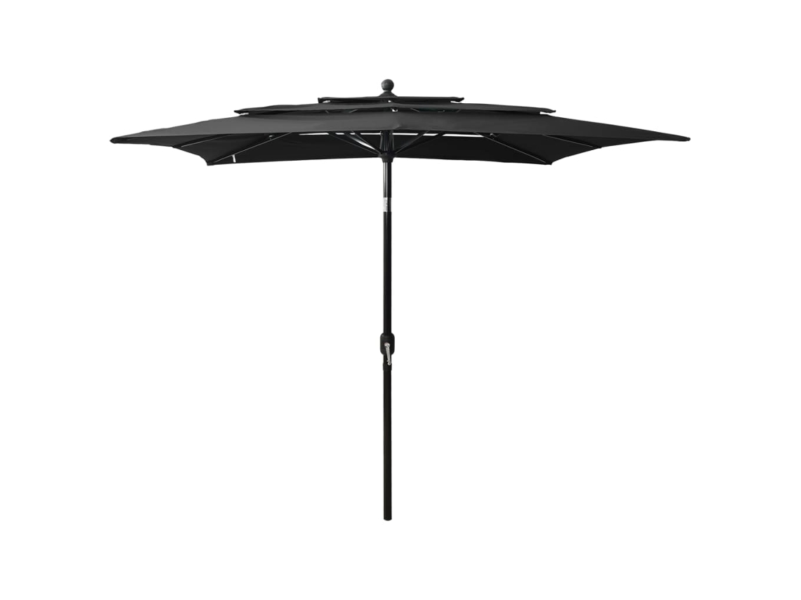 Vidaxl Guarda-sol De Jardim 3 Camadas C/ Poste Alumínio 2,5x2,5m Preto