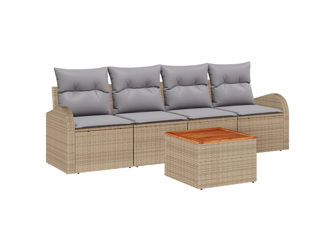 Conjunto 5 Sofá Modular Vidaxl Bege Vime Pe (55 X 55 X 37 Cm)