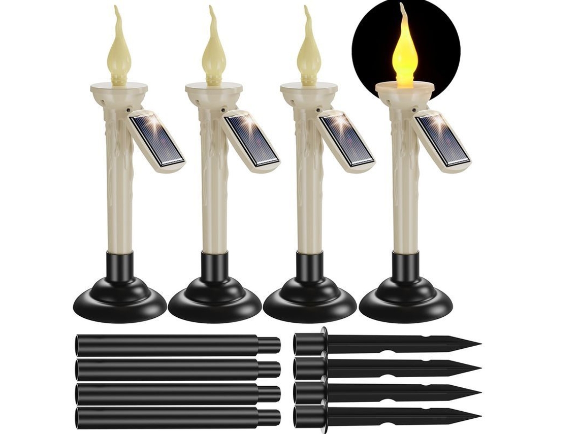 Kit de Velas Taper Led Recarregáveis Solar Bateria 4 Unidades com Suportes S/MARCA