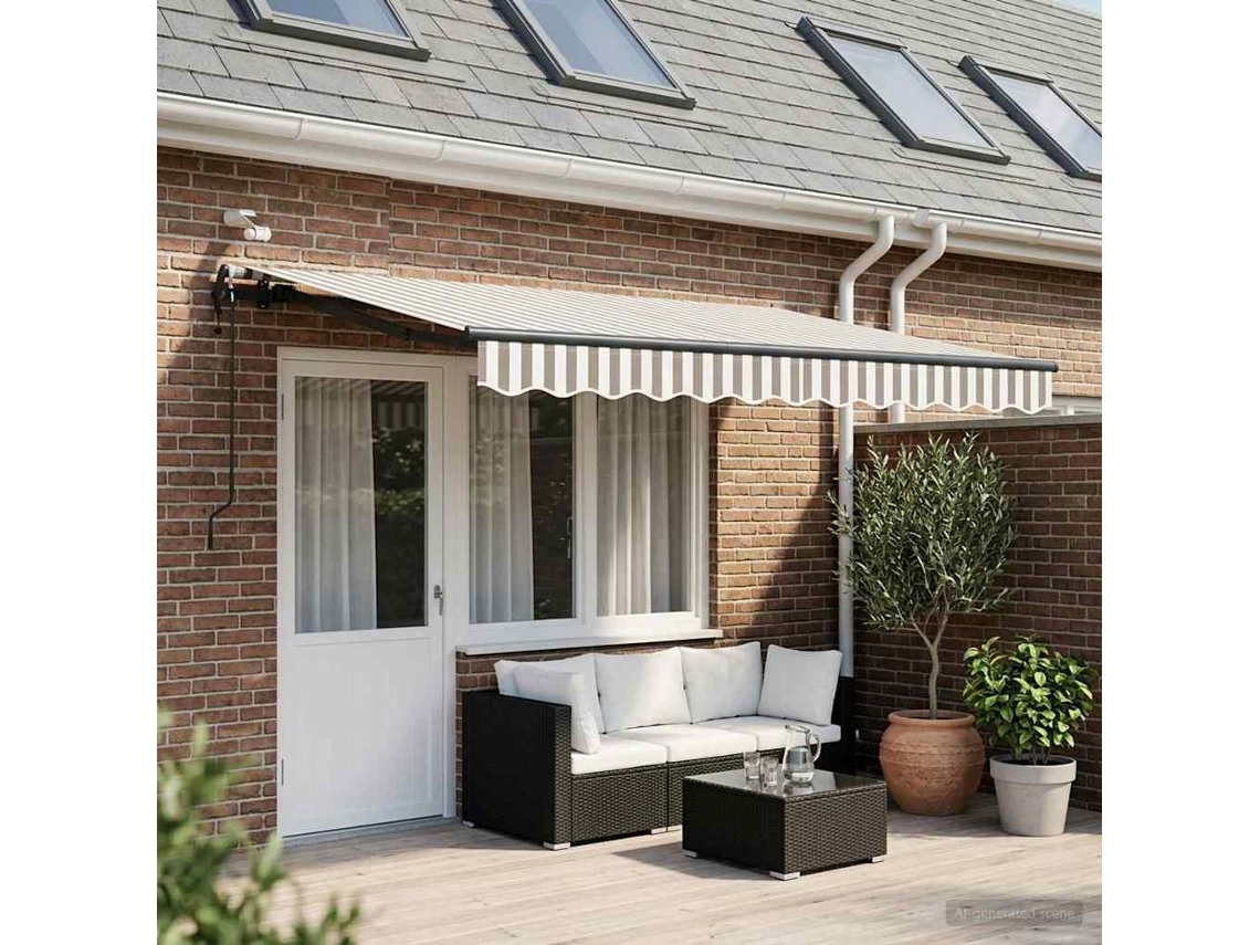Vidaxl Toldo Retrátil Cinza Claro E Branco 500 × 300 Cm Poliéster
