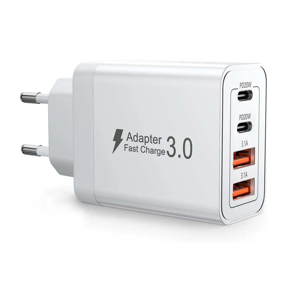 Carregador De Parede De Viagem De 35 W Com Quatro Portas Usb-c/usb-a, Carregamento Rápido Duplo Pd Qc3.0 E Plugue Padrão Europeu (branco).