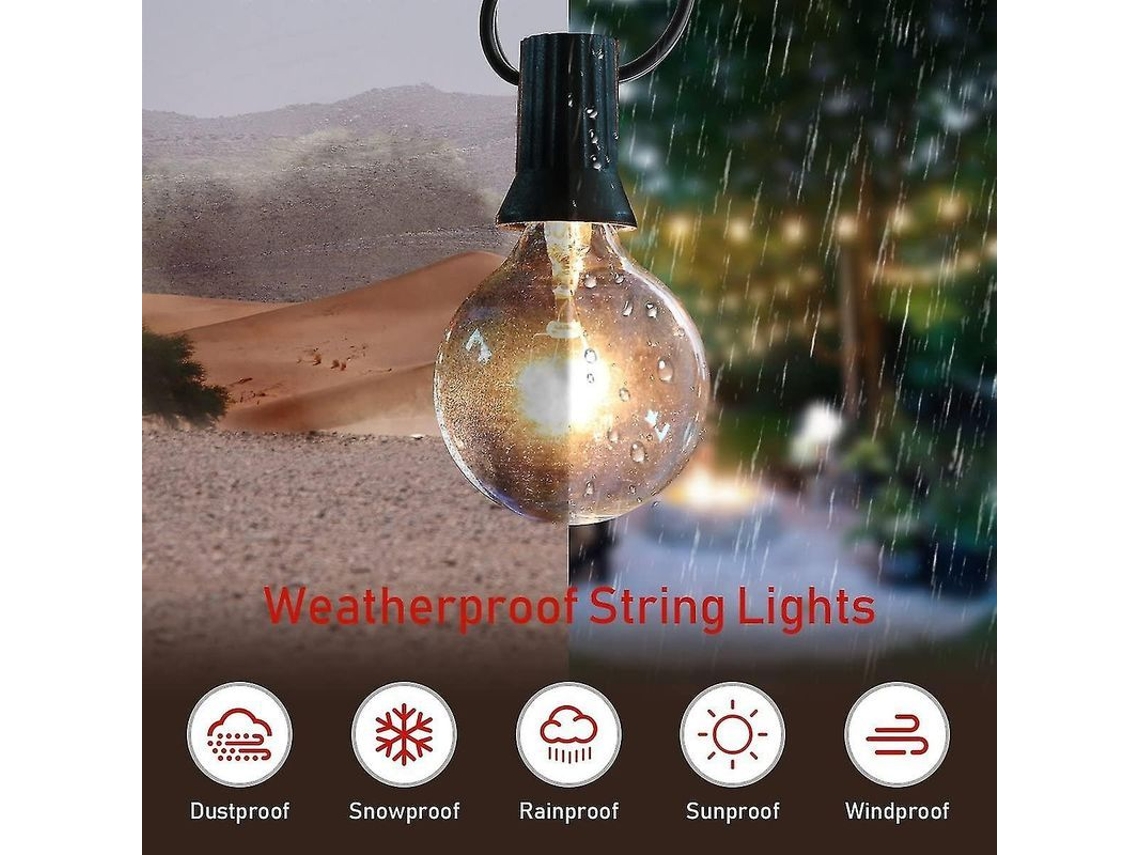 Luces De Cadena Exterior De 25 Pies Con 27 Bombillas G40 Para Decoración De Pérgola Y Jardín