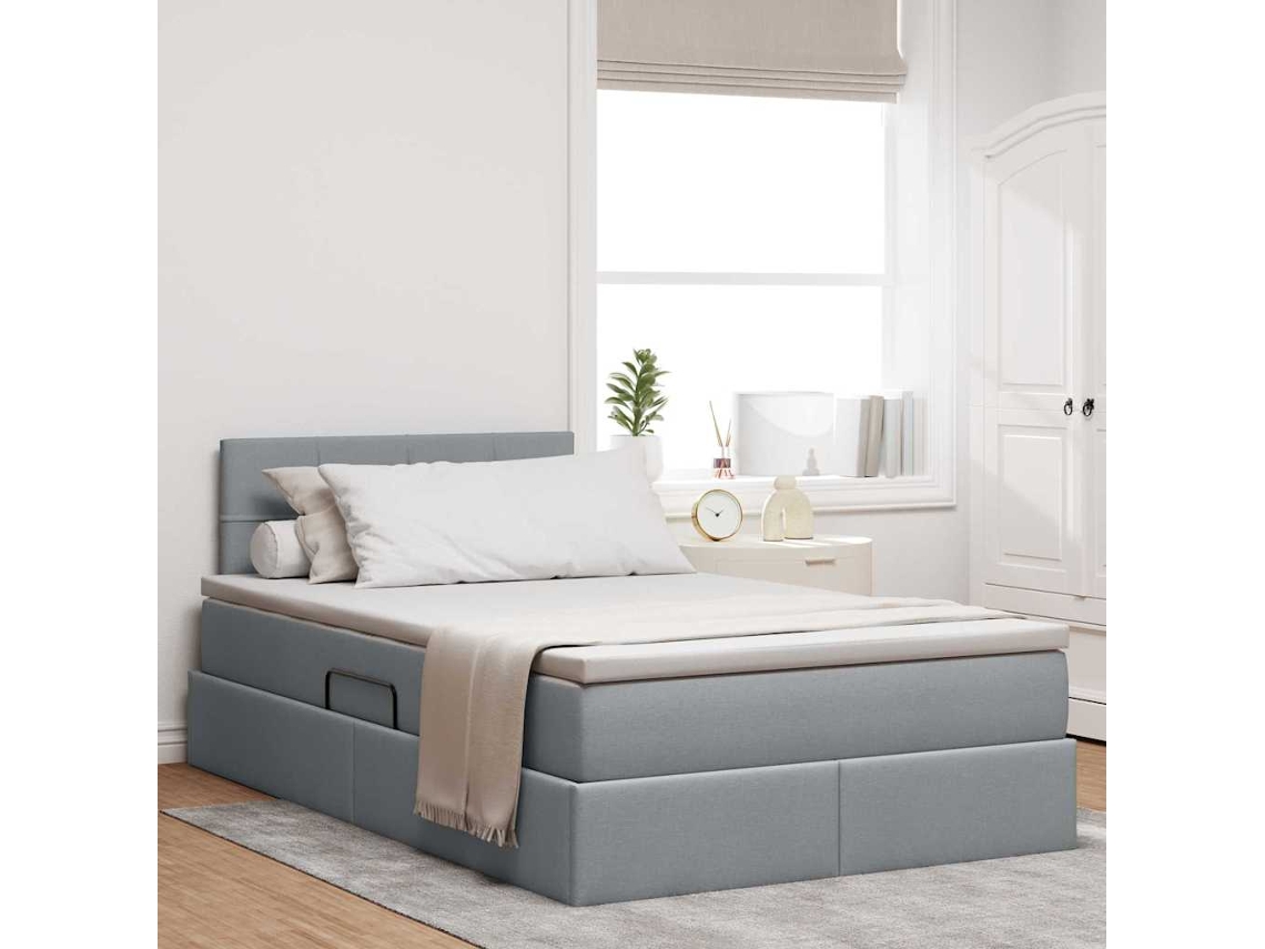 Vidaxl Cama De Armazenamento Led Com Colchão Cinzento-claro