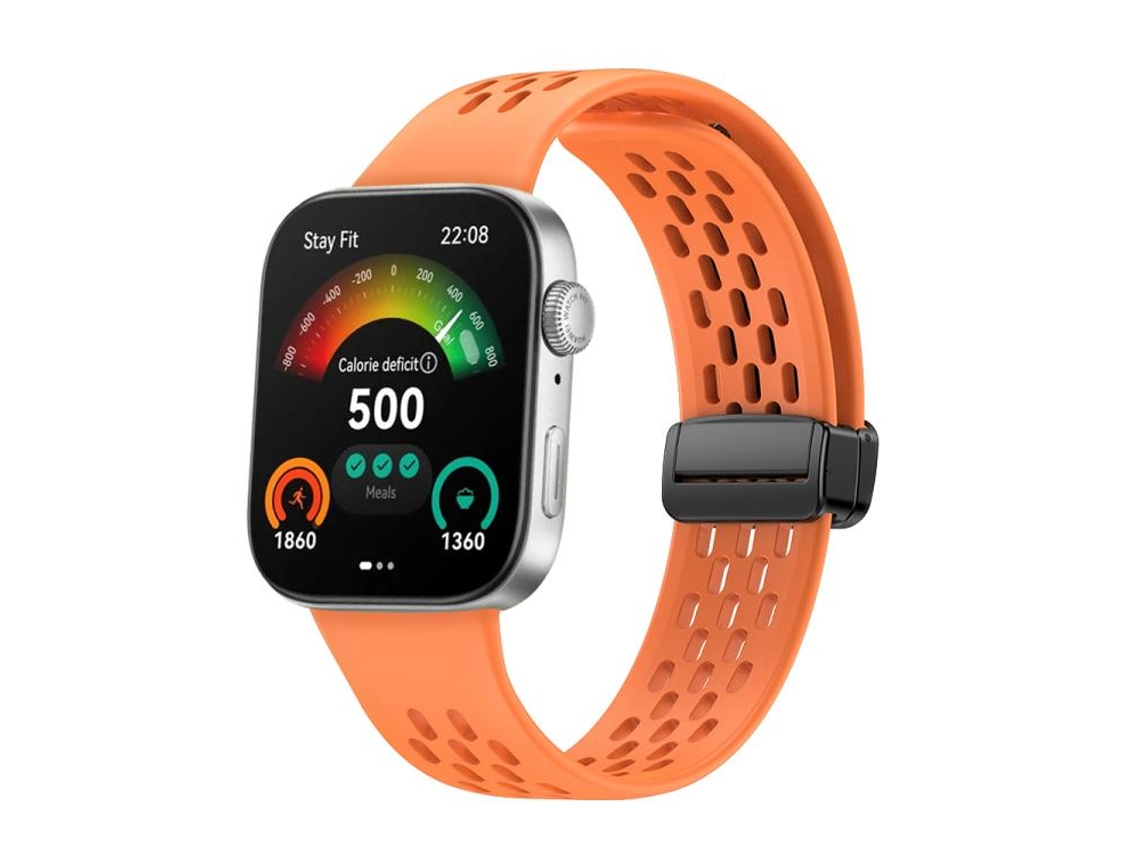 Bracelete para Huawei Watch Fit 4 Pro / 4 / 3 Silicone com Fecho Magnético Preto e Laranja XIAOMOYU