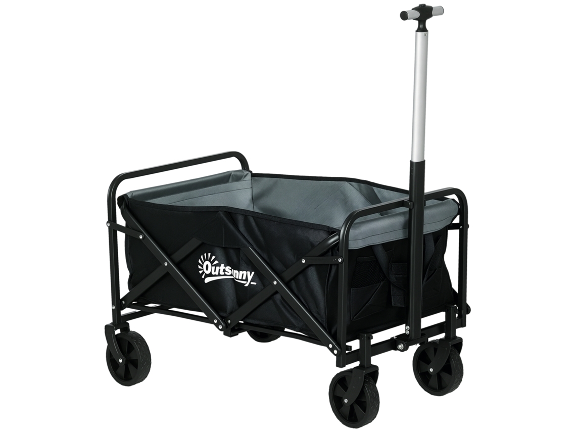 Carrinho de Transporte Carrinho Dobrável com 4 Rodas Capacidade 70 L Carga 80 Kg para Jardim Praia Campismo Preto