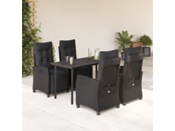 Vidaxl 5 Pcs Conjunto De Jantar P/ Jardim C/ Almofadões Vime Pe Preto