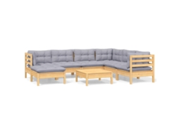 Conjunto de 8 Lounge de Jardim com Almofadões Cinza Pinho Maciço MAISON EXCLUSIVE