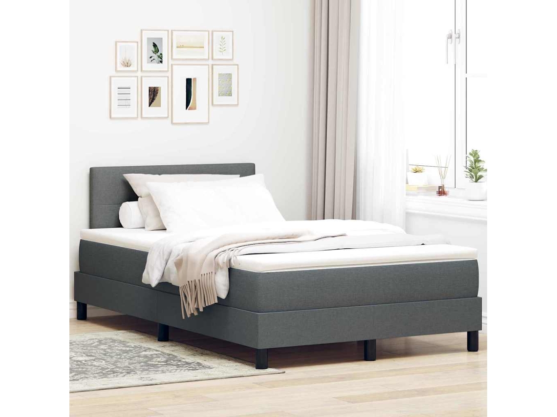 Vidaxl Cama Box Com Cabeceira Manual Cinza Escuro 120 X 200 Cm Tecido