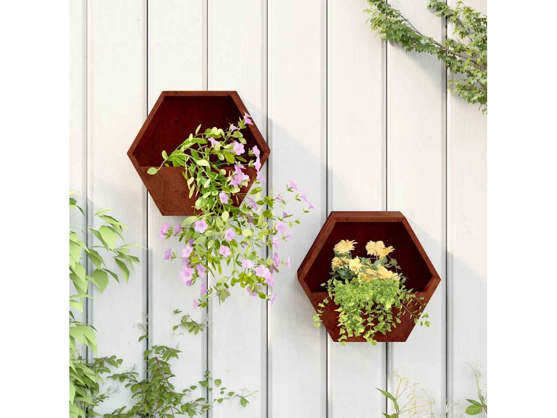 Vidaxl Vasos/floreiras De Parede 2 Pcs Aço Corten Cor Enferrujado