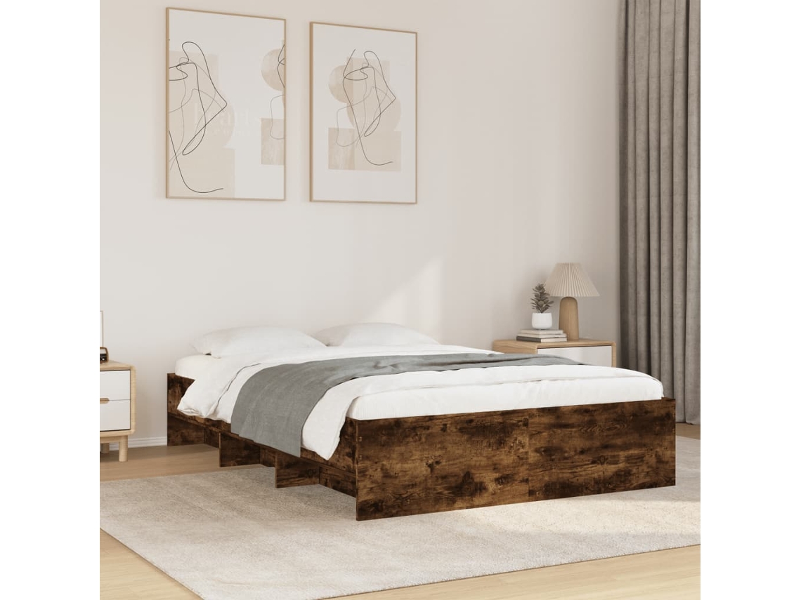 Vidaxl Estrutura de Cama S/ Colchão Derivados Madeira Carvalho Fumado