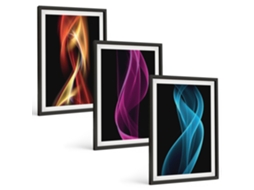 Conjunto De Pinturas Ondas, Linhas Neon, Fundo Escuro Espelharte (3 Peças 40x60 Cm)