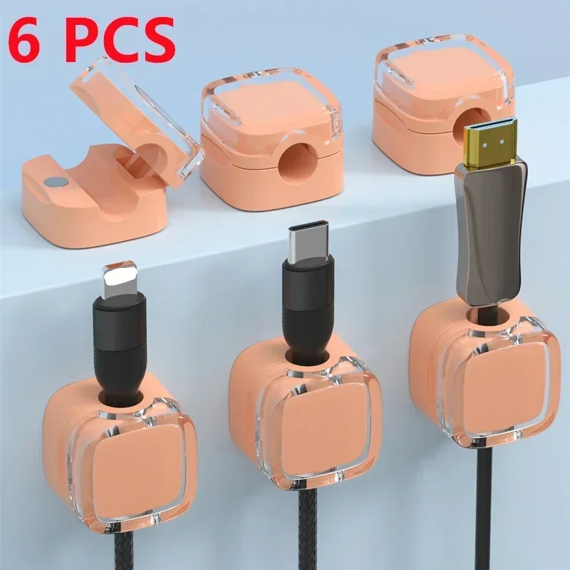 Conjunto De 6 Clips Magnéticos Organizadores Cabos Multicoloridos Para Dados E Carregadores, Ganchos Para Mesa E Parede Celular