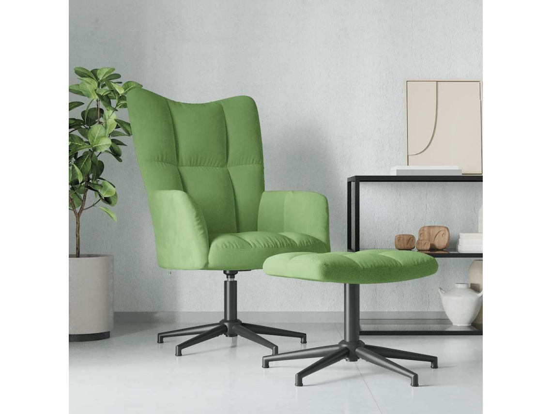 Vidaxl Cadeira De Descanso Com Banco Veludo Verde-claro