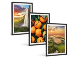 Um Conjunto De Imagens Decorativas Em Uma Moldura Cachoeira, Montanhas, Laranjas Moldura Preta Pinturas De Quarto Espelharte (3 Piezas De 40x60 Cm)