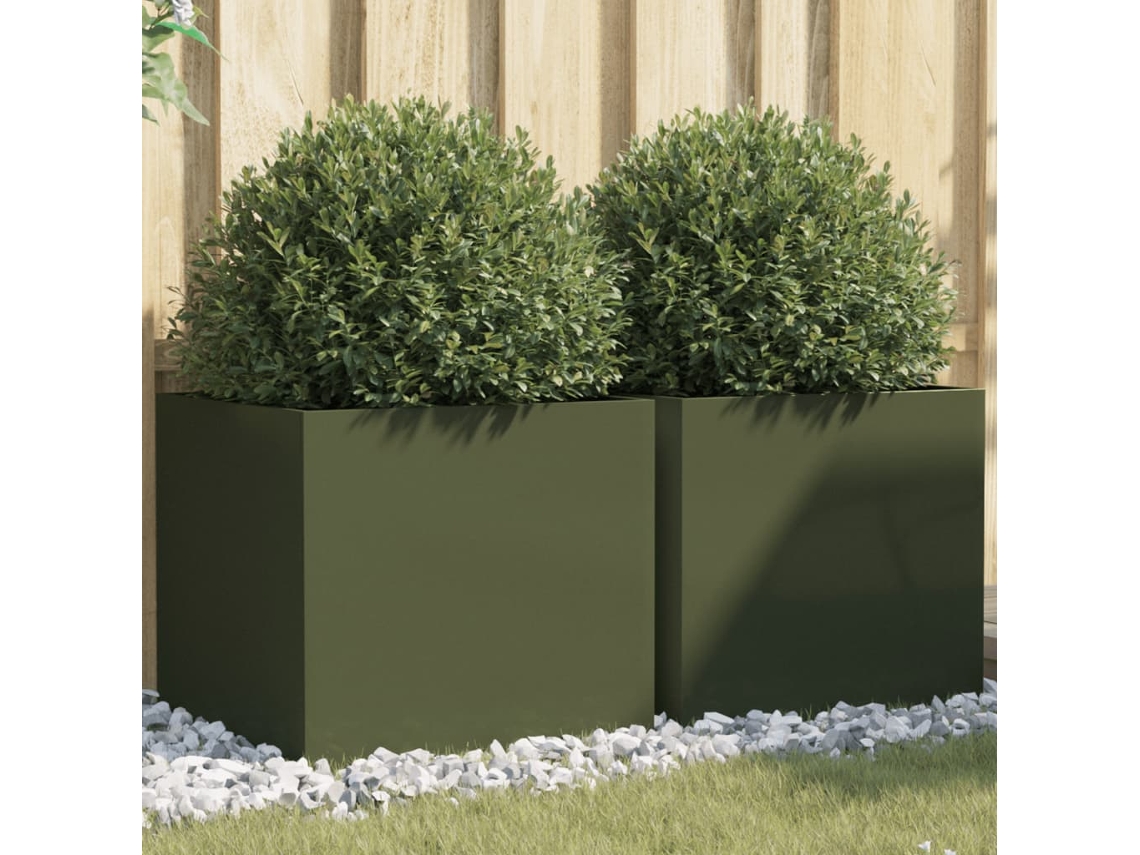 Vidaxl Vasos/floreiras 2 Pcs 49x47x46 Cm Aço Verde Azeitona