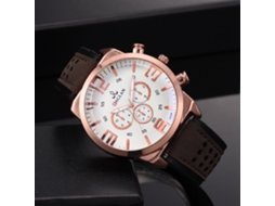 Reloj De Cuarzo Clásico De Moda Con Dial Redondo Y Correa De Cuero Pu Marrón Oscuro