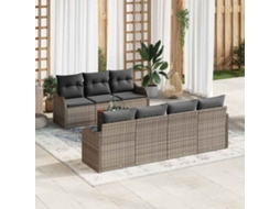 Vidaxl Conjunto De Sofá De Jardim 8 Unid. Cinzeto Vime Pe