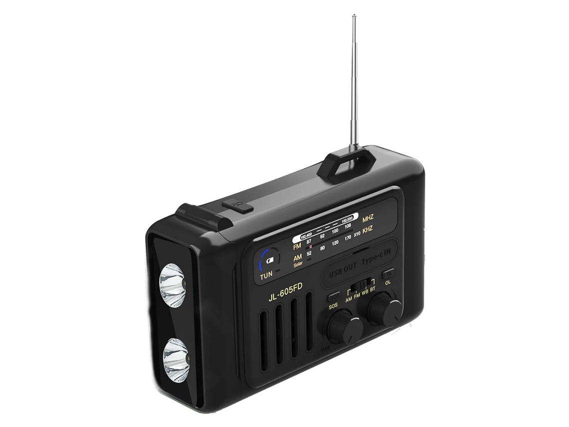 Rádio de emergência AQUAFORGE com manivela, célula solar, lanterna led, bateria externa 4000mah