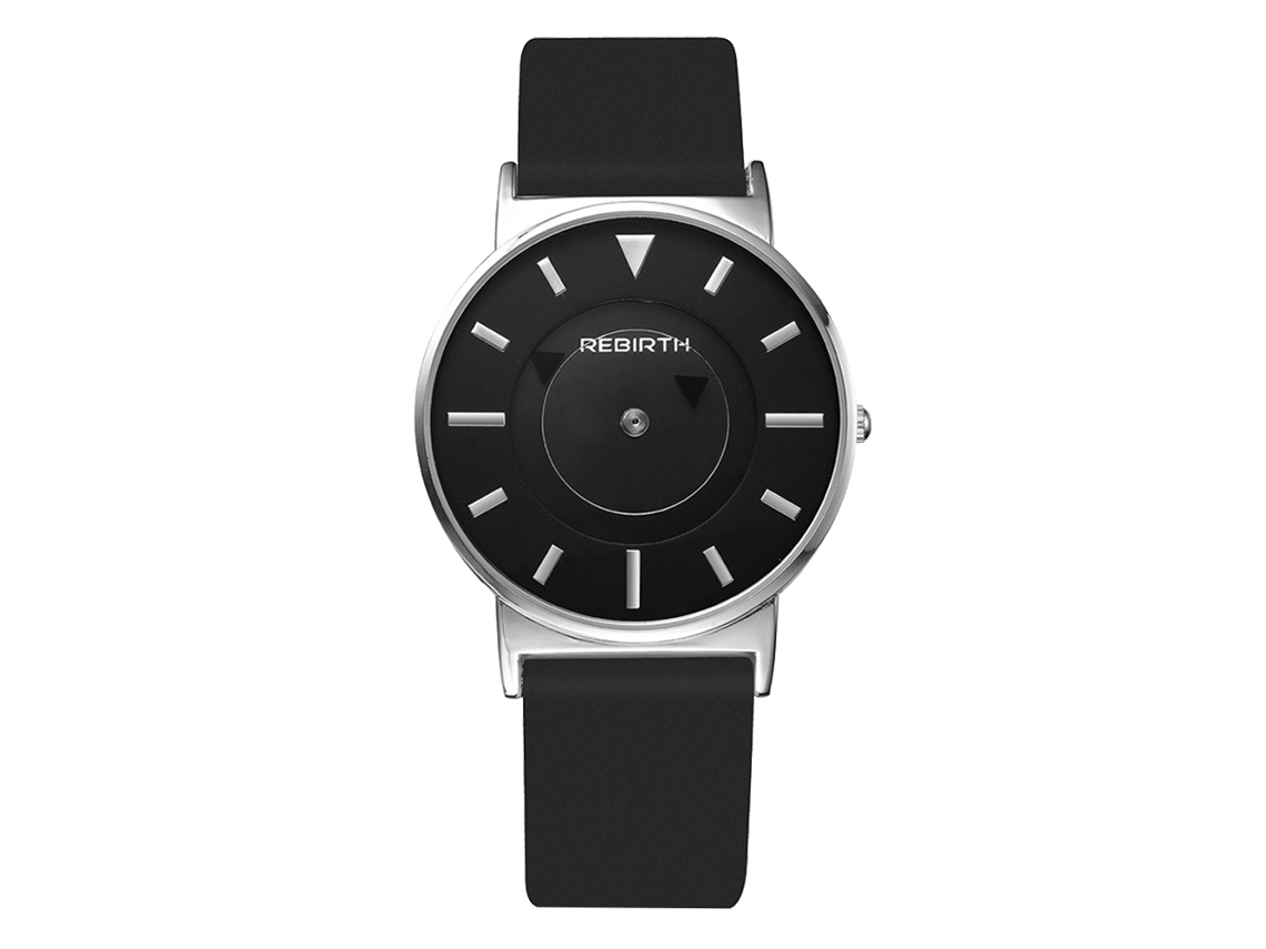 Relógio Analógico de Quartzo com Pulseira de Silicone Dial Redondo Branco e Preto