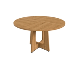 Mesa Redonda Modular Ø120cm Altura 76cm Mdf Folha Carvalho, Para 4 Pessoas Todos Os Espaços