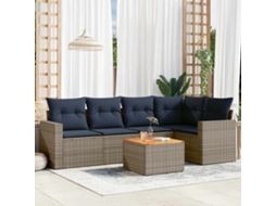 Vidaxl 6 Pcs Conjunto Sofás P/ Jardim C/ Almofadões Vime Pe Cinzento