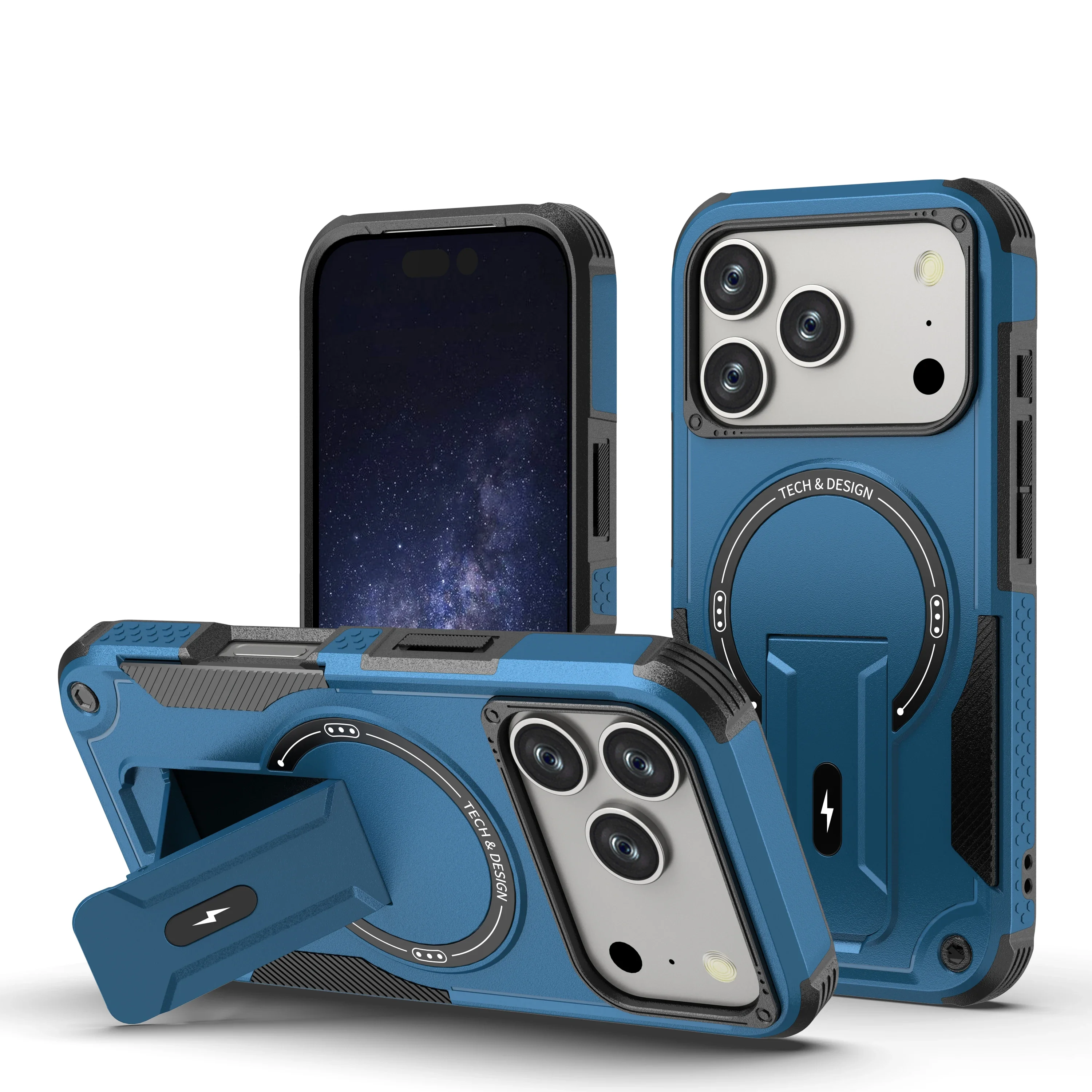 (azul, Iphone 13) Capa De Carregamento Magnético Resistente Com Suporte Dobrável E Discreto.