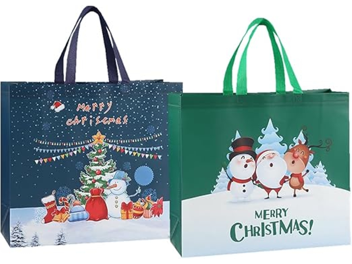 Conjunto De 2 Sacolas Grandes Natal, Reutilizáveis ​​​​​​com Alças Em Tecido Não Tecido, Sacola Compras Natal Dobrável E Impermeável Aquaforge