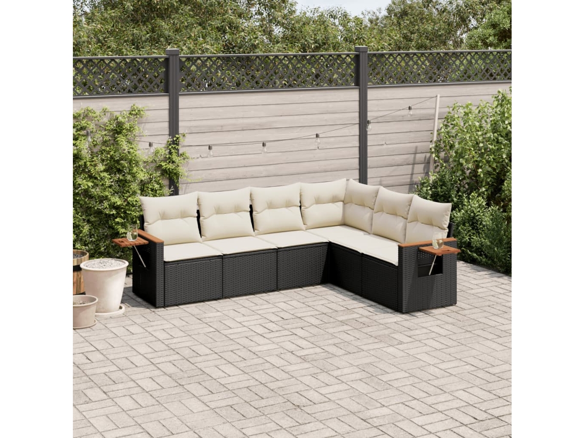 Vidaxl 6 Pcs Conjunto Sofás De Jardim C/ Almofadões Vime Pe Preto