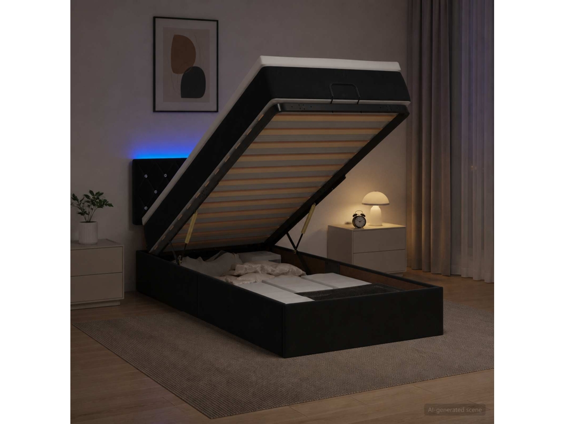 Vidaxl Cama Ottoman Com Colchão E Led Preto 80 X 200 Cm Veludo
