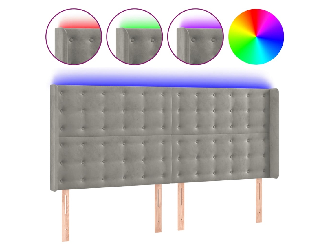 Cabeceira com Luzes Led Veludo Cinza Claro MAISON EXCLUSIVE (203x16x118 cm)